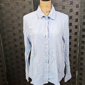 Orvis Blue Linen Blend Long Sleeve Woman's Shirt Size Medium